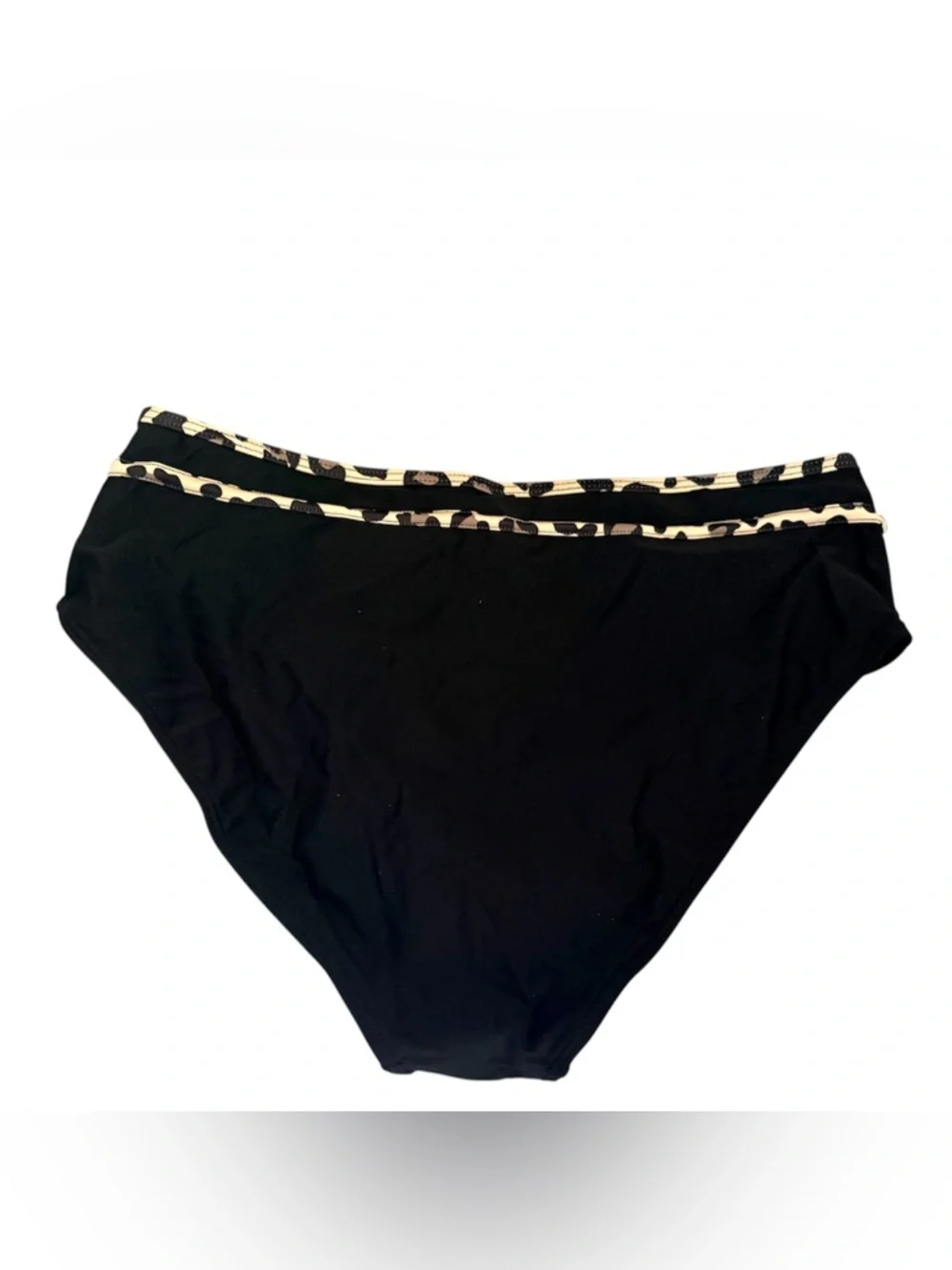 Black Bikini Bottom with Leopard Trim- NWOT  Size XL